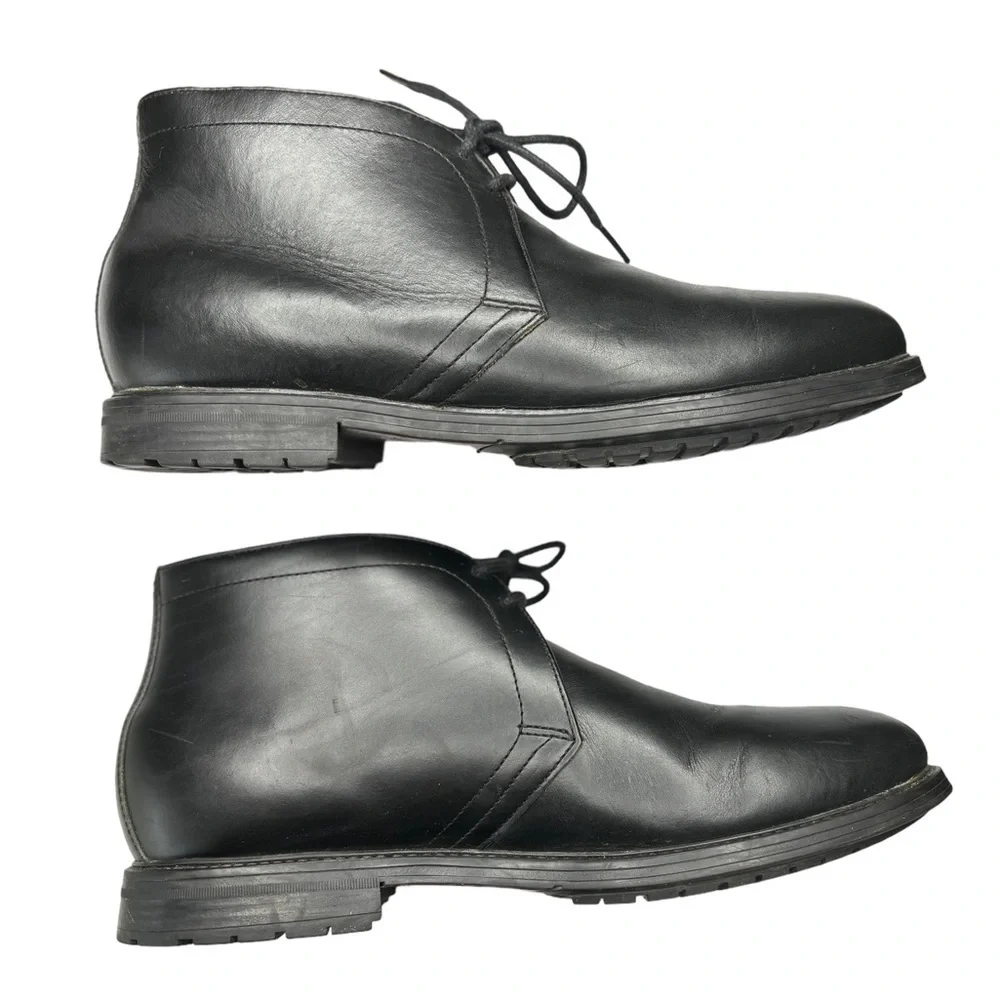TOMMY HILFIGER Mens Chukka Boots 11 M Black Leather Oxford Boot Rubber Sole EUC